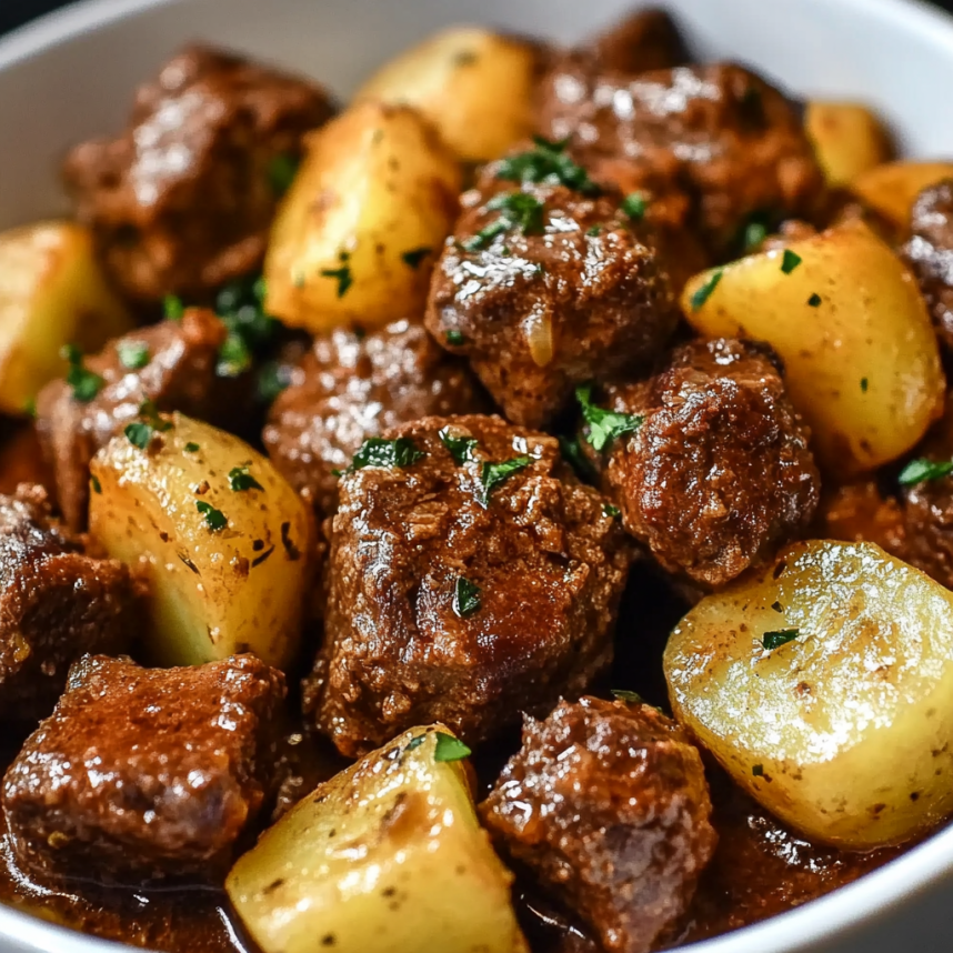 Slow Cooker Garlic Butter Beef Bites & Potatoe