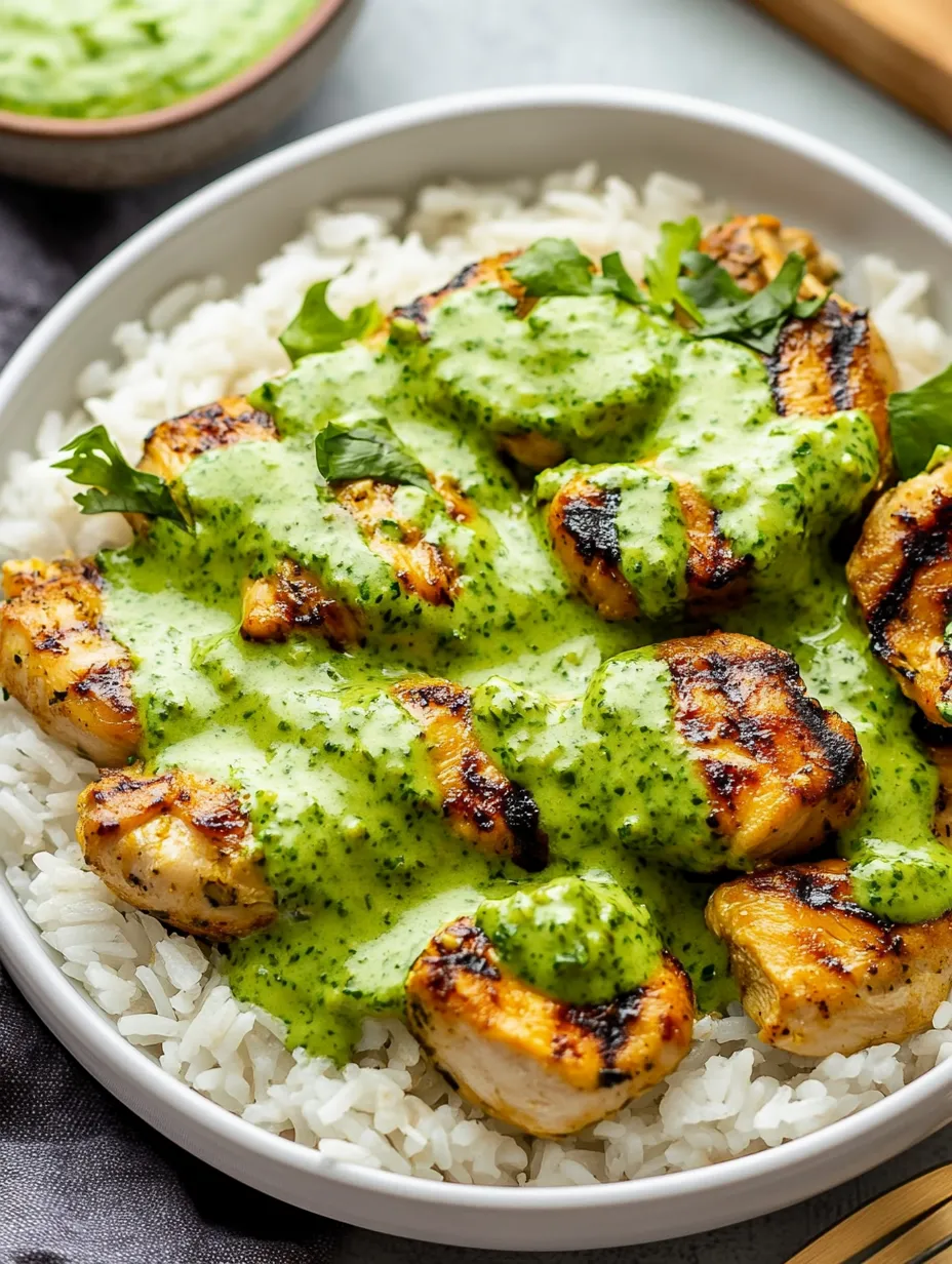 Cheesy Peruvian Chicken & Rice with Green Sauce